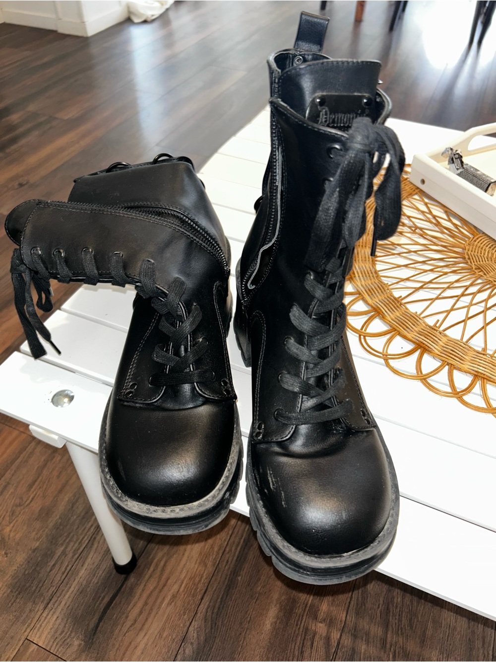 Demonia Black Lace-Up Combat Heeled Ankle Boots - Picture 3 of 14